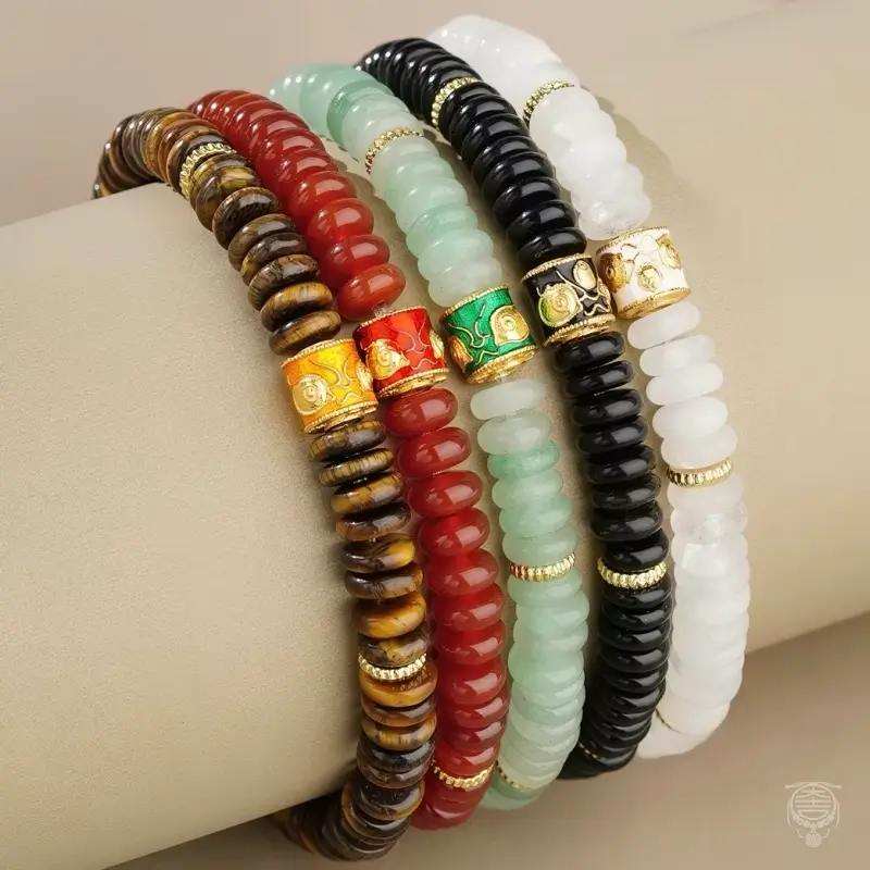 Five Elements Lava Rock Abacus Bead Bracelet - Crystal & Lava Strand