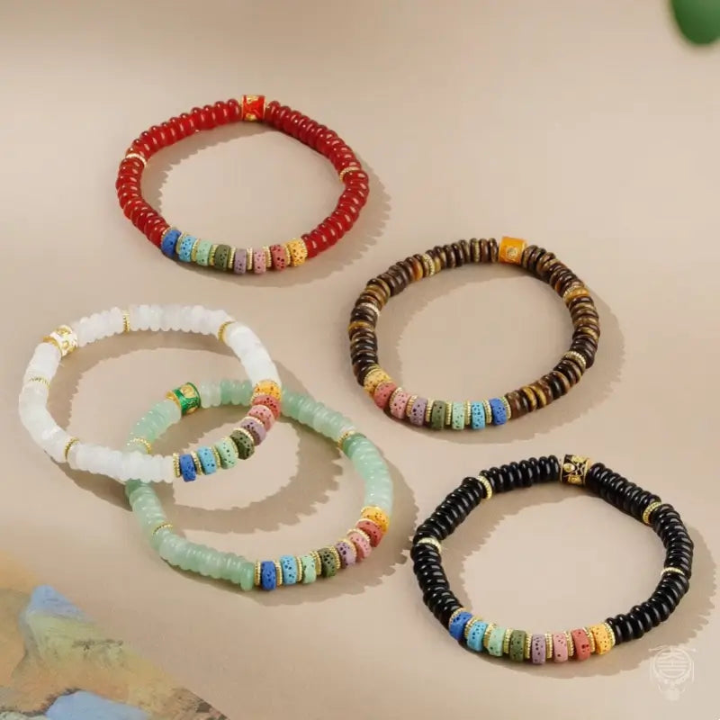 Five Elements Lava Rock Abacus Bead Bracelet - Crystal & Lava Strand