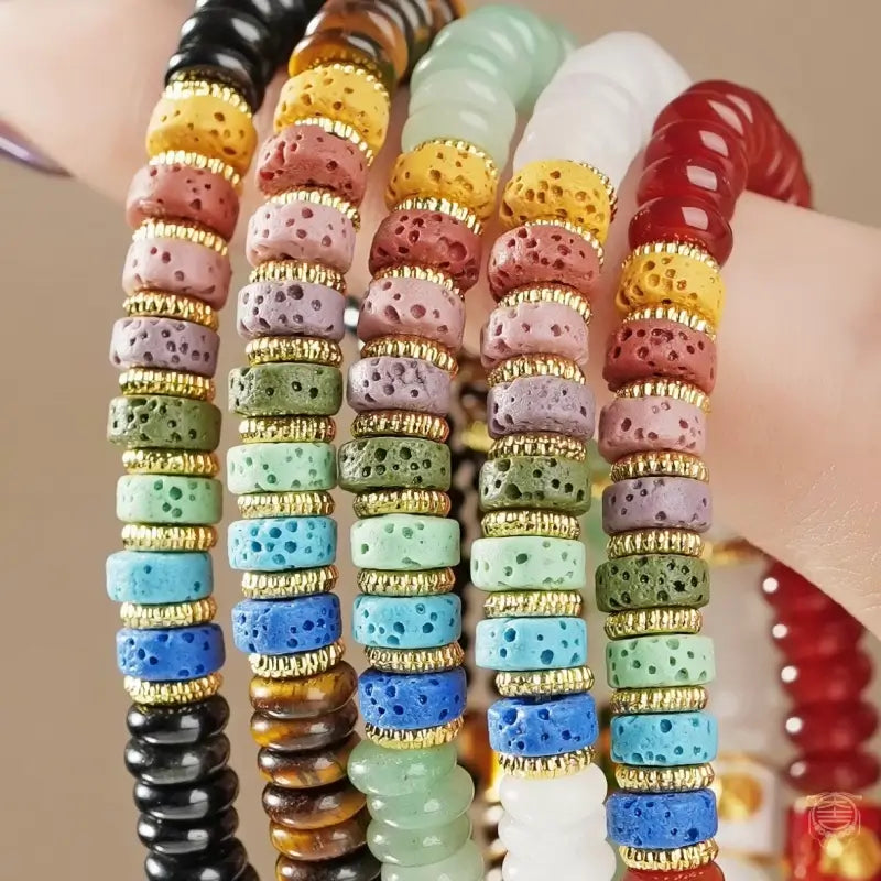 Five Elements Lava Rock Abacus Bead Bracelet - Crystal & Lava Strand