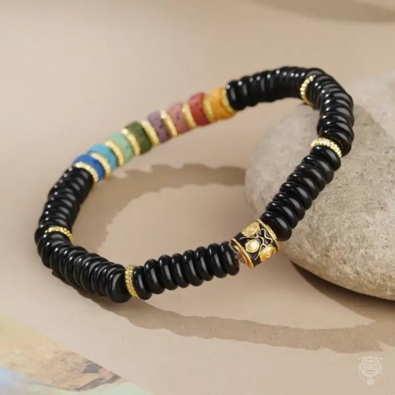Five Elements Lava Rock Abacus Bead Bracelet - Crystal & Lava Strand