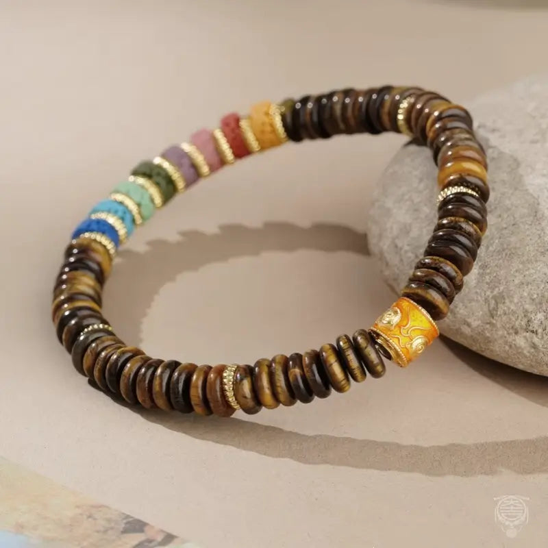 Five Elements Lava Rock Abacus Bead Bracelet - Crystal & Lava Strand