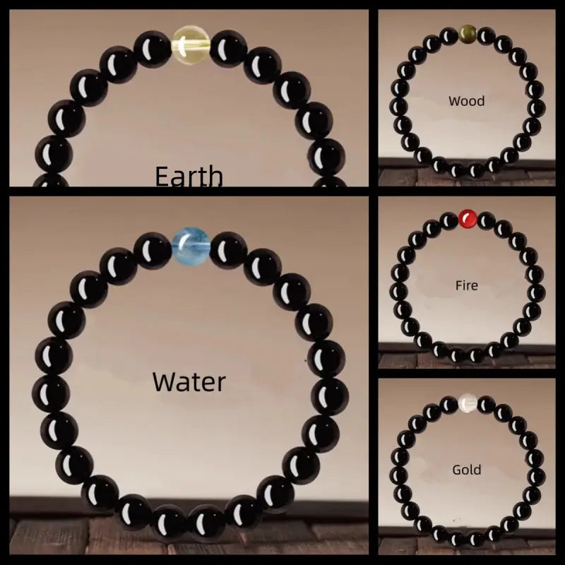 Bracelet porte-bonheur en obsidienne naturelle, cristal des cinq éléments, à boucle unique | Cristaux naturels, protection et chance pour femmes