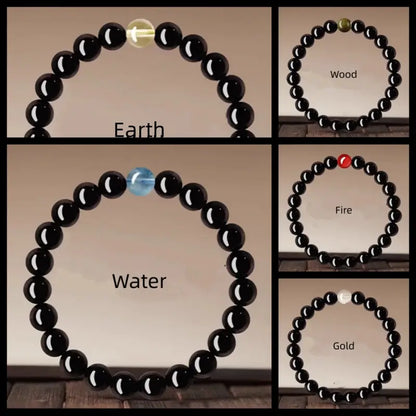 Bracelet porte-bonheur en obsidienne naturelle, cristal des cinq éléments, à boucle unique | Cristaux naturels, protection et chance pour femmes