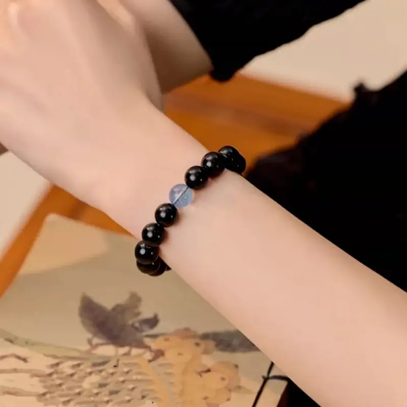 Bracelet porte-bonheur en obsidienne naturelle, cristal des cinq éléments, à boucle unique | Cristaux naturels, protection et chance pour femmes