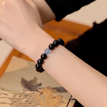 Bracelet porte-bonheur en obsidienne naturelle, cristal des cinq éléments, à boucle unique | Cristaux naturels, protection et chance pour femmes