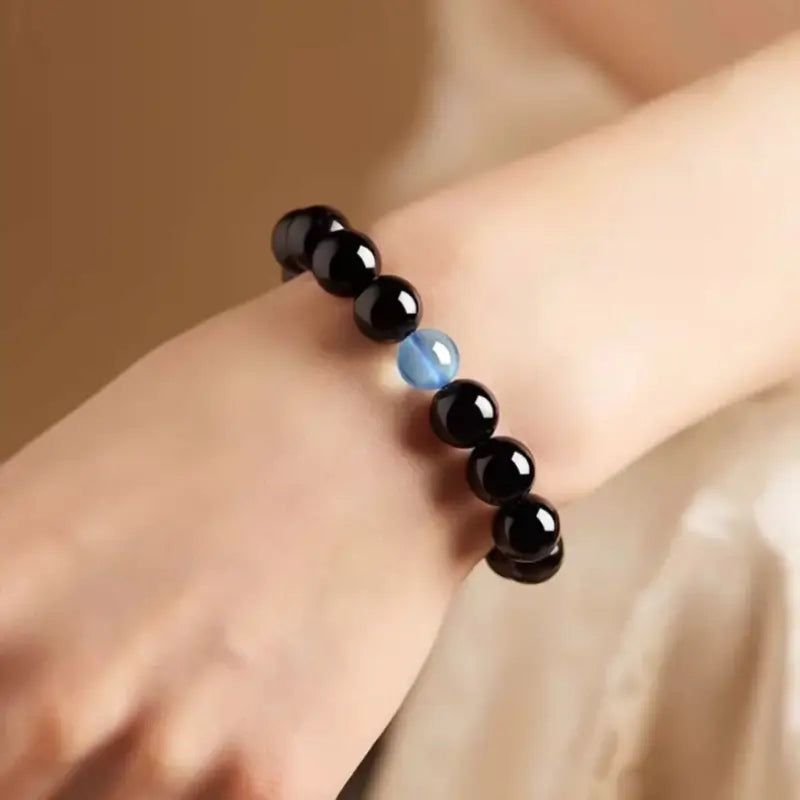 Bracelet porte-bonheur en obsidienne naturelle, cristal des cinq éléments, à boucle unique | Cristaux naturels, protection et chance pour femmes