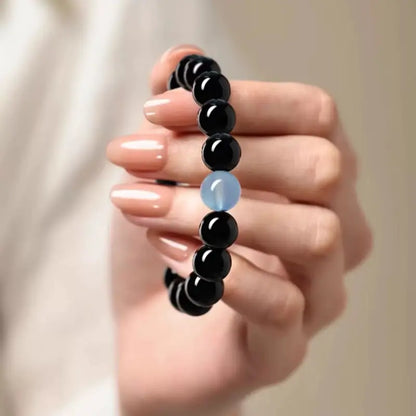Bracelet porte-bonheur en obsidienne naturelle, cristal des cinq éléments, à boucle unique | Cristaux naturels, protection et chance pour femmes
