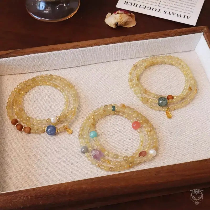 Natural Citrine Multi-Wrap Gemstone Bracelet - Quartz & Sandalwood