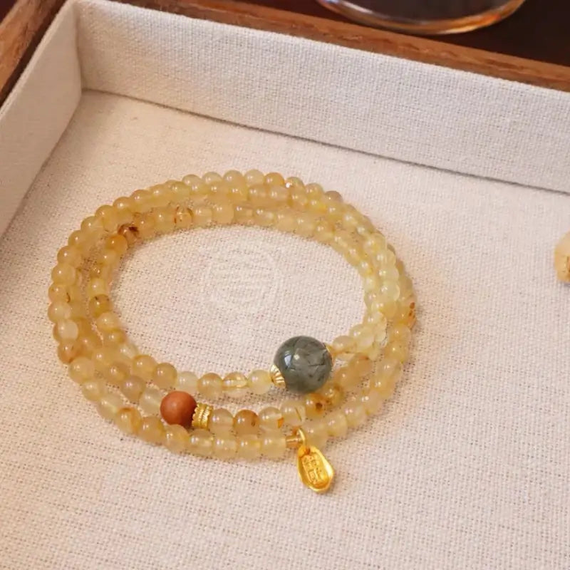 Natural Citrine Multi-Wrap Gemstone Bracelet - Quartz & Sandalwood