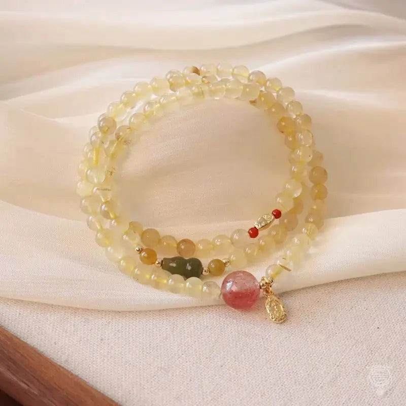 Natural Citrine Multi-Wrap Gemstone Bracelet - Quartz & Sandalwood