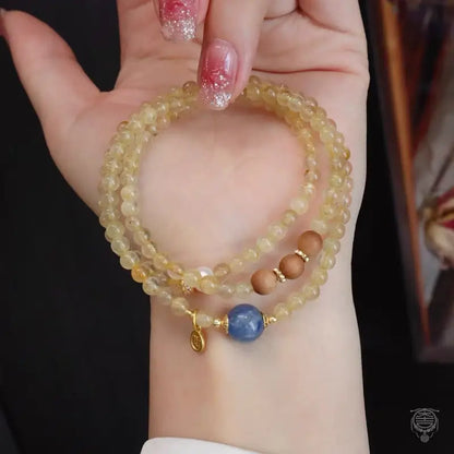 Natural Citrine Multi-Wrap Gemstone Bracelet - Quartz & Sandalwood