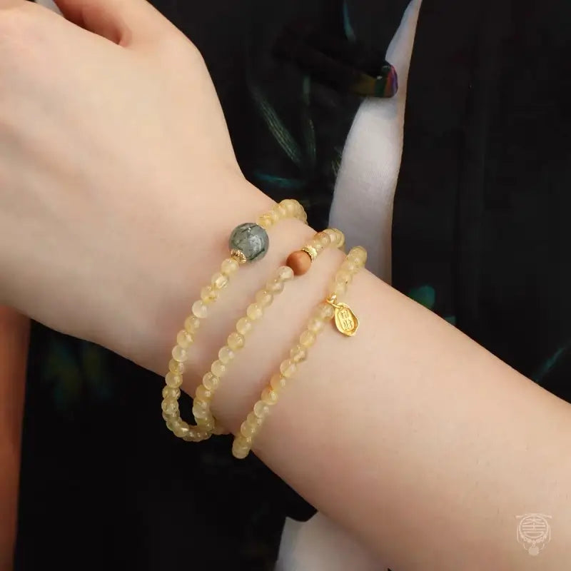 Natural Citrine Multi-Wrap Gemstone Bracelet - Quartz & Sandalwood