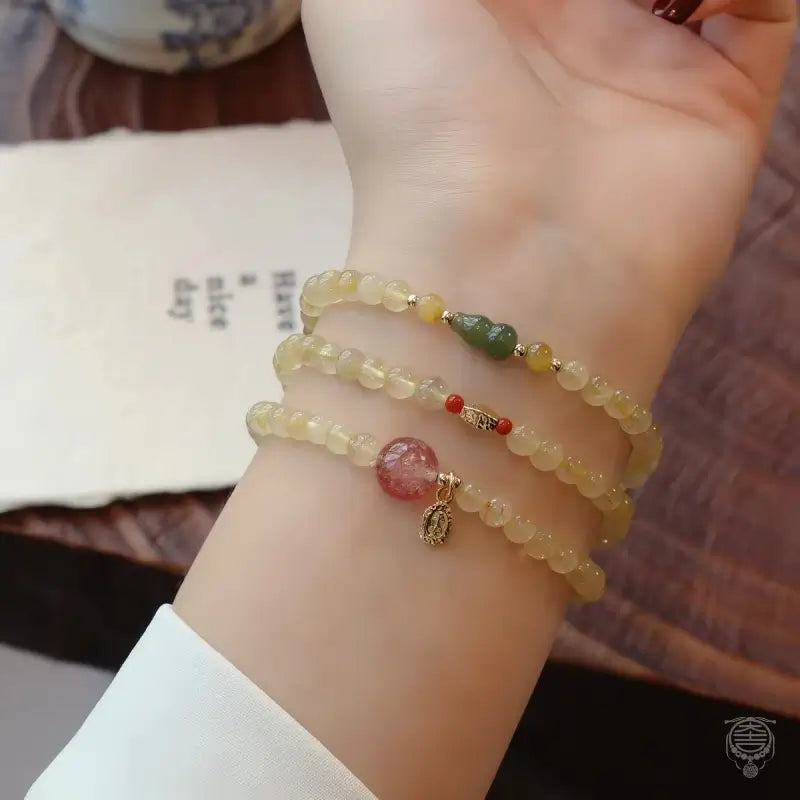 Natural Citrine Multi-Wrap Gemstone Bracelet - Quartz & Sandalwood