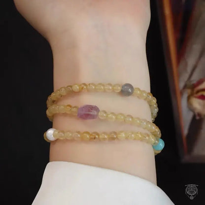 Natural Citrine Multi-Wrap Gemstone Bracelet - Quartz & Sandalwood