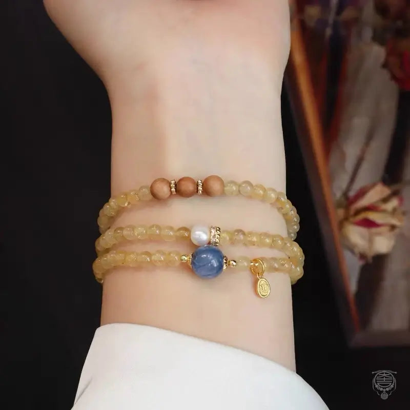 Natural Citrine Multi-Wrap Gemstone Bracelet - Quartz & Sandalwood