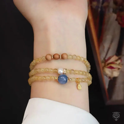 Natural Citrine Multi-Wrap Gemstone Bracelet - Quartz & Sandalwood