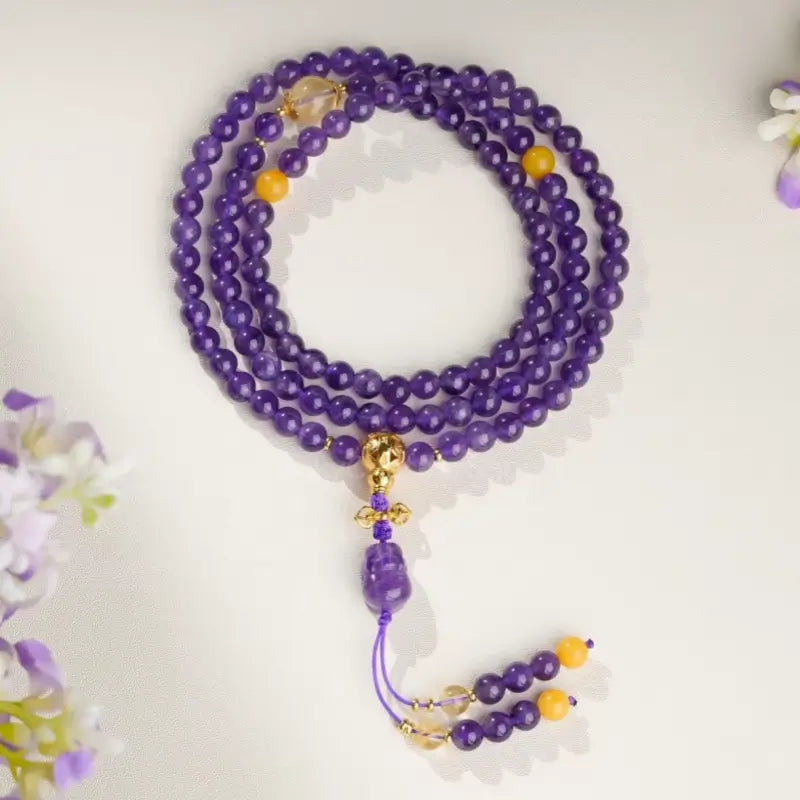 Amethyst & Beeswax 108 Mala Bracelet - Potala Palace Blessed Pi Xiu Strand