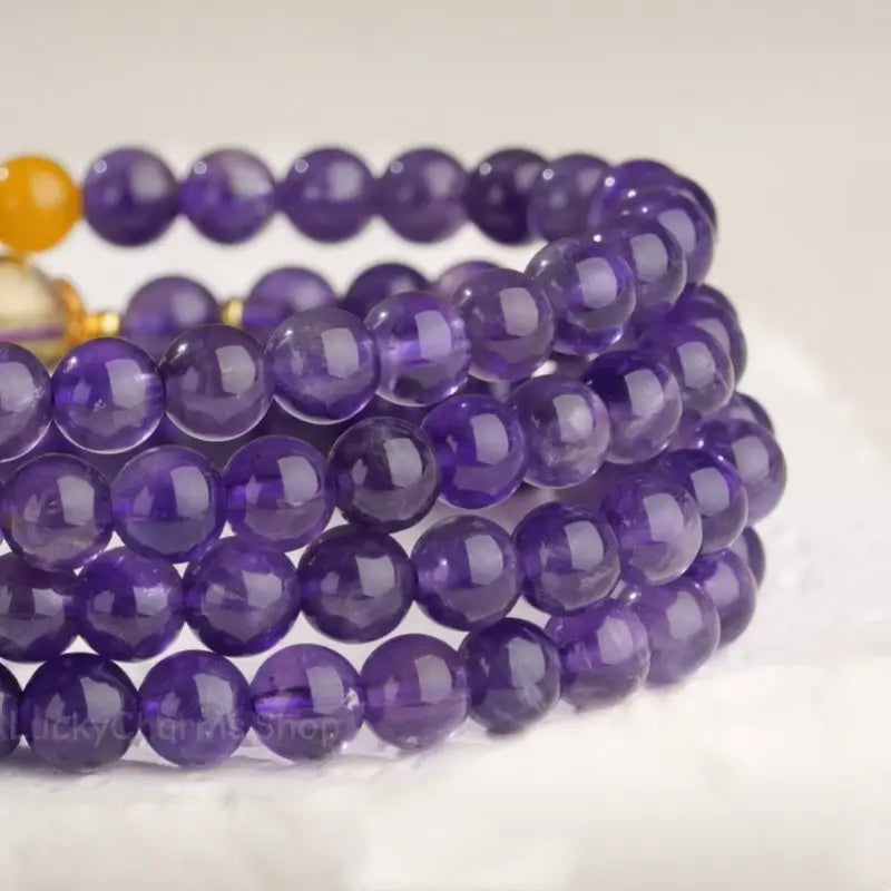 Amethyst & Beeswax 108 Mala Bracelet - Potala Palace Blessed Pi Xiu Strand