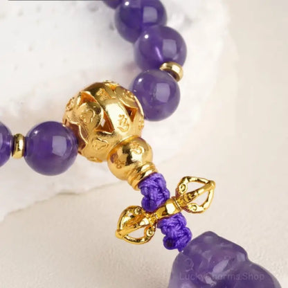 Amethyst & Beeswax 108 Mala Bracelet - Potala Palace Blessed Pi Xiu Strand