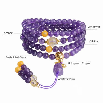 Amethyst & Beeswax 108 Mala Bracelet - Potala Palace Blessed Pi Xiu Strand