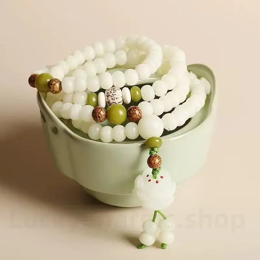 The 108 Awakening Mala - Organic White Jade Bodhi Root & Hand-Carved Lotus Strand
