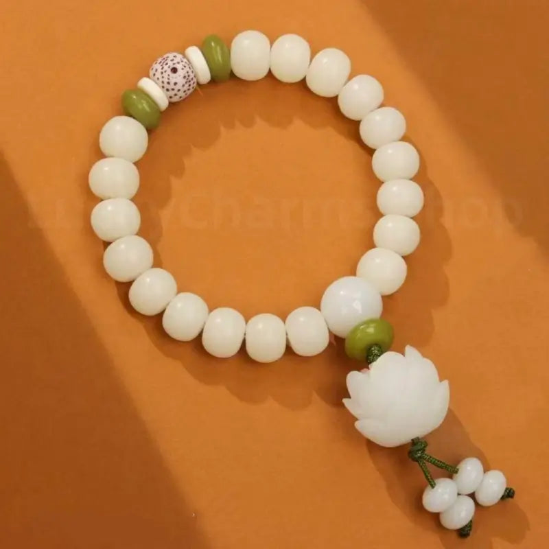 Bracelet multi-pendentifs Bodhi en jade blanc naturel béni du temple Lingyin | Charme zen, porte-bonheur