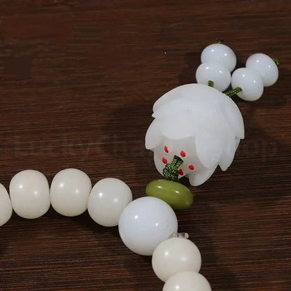 Bracelet multi-pendentifs Bodhi en jade blanc naturel béni du temple Lingyin | Charme zen, porte-bonheur