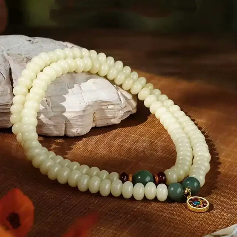 Natural White Jade Bodhi 108-Bead Golden Wheel Multi-Strand Bracelet for Wisdom-LuckyCharms.Shop