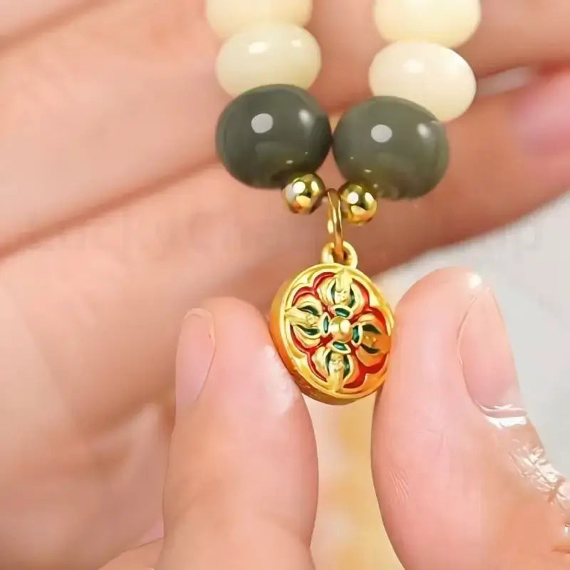 Natural White Jade Bodhi 108-Bead Golden Wheel Multi-Strand Bracelet for Wisdom-LuckyCharms.Shop