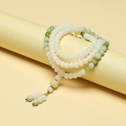 Wutai Mountain Blessing White Jade Bodhi 108-Bead Buddhist Prayer Bracelet-LuckyCharms.Shop