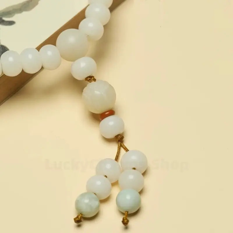 Wutai Mountain Blessing White Jade Bodhi 108-Bead Buddhist Prayer Bracelet-LuckyCharms.Shop