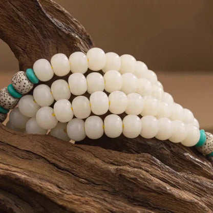 Wutai Mountain 108 White Jade Star Moon Bodhi Bracelet with White Crystal Pendant-LuckyCharms.Shop