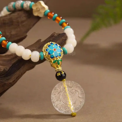 Wutai Mountain 108 White Jade Star Moon Bodhi Bracelet with White Crystal Pendant-LuckyCharms.Shop