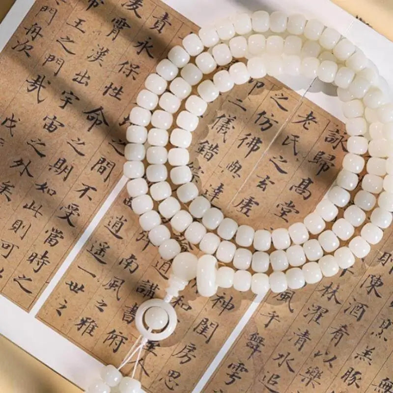 Natural White Jade Bodhi 108-Bead Circle Wisdom & Love Bracelet Mala Beads-LuckyCharms.Shop