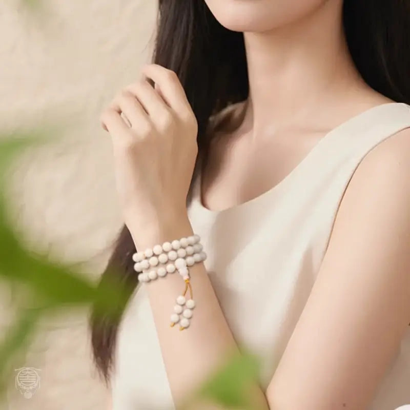 Minimalist White Bodhi Seed 108 Mala - Hand-Polished Natural Strand