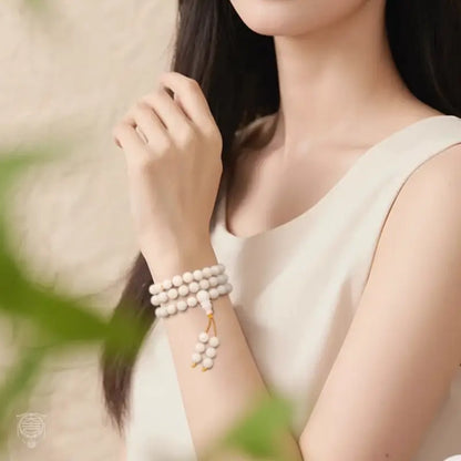 Minimalist White Bodhi Seed 108 Mala - Hand-Polished Natural Strand