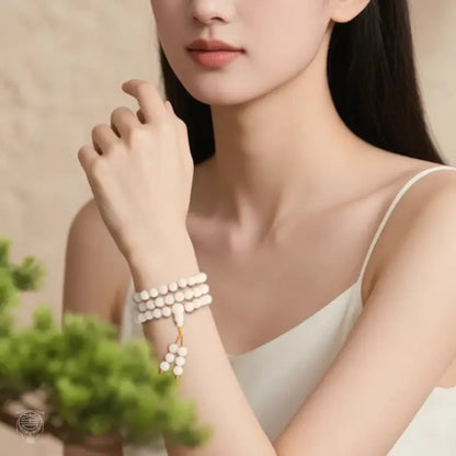 Minimalist White Bodhi Seed 108 Mala - Hand-Polished Natural Strand