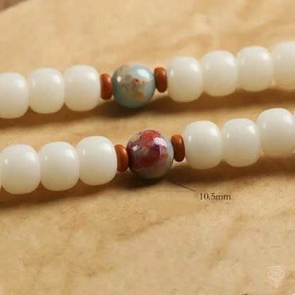 Sacred Lotus White Bodhi Seed 108 Mala - Shoushan Stone Accent
