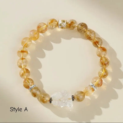 Citrine & Clear Quartz Pi Xiu Bracelet - Potala Palace Blessed Wealth Strand