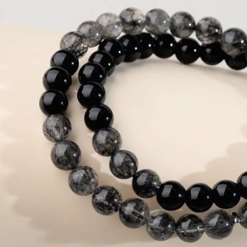 Obsidian & Black Rutilated Quartz Multi-Loop Bracelet - Potala Palace Empowered