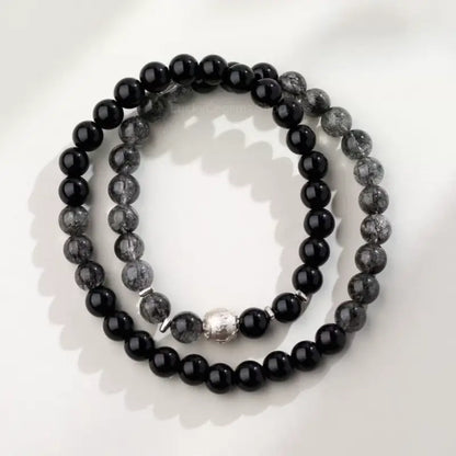 Obsidian & Black Rutilated Quartz Multi-Loop Bracelet - Potala Palace Empowered