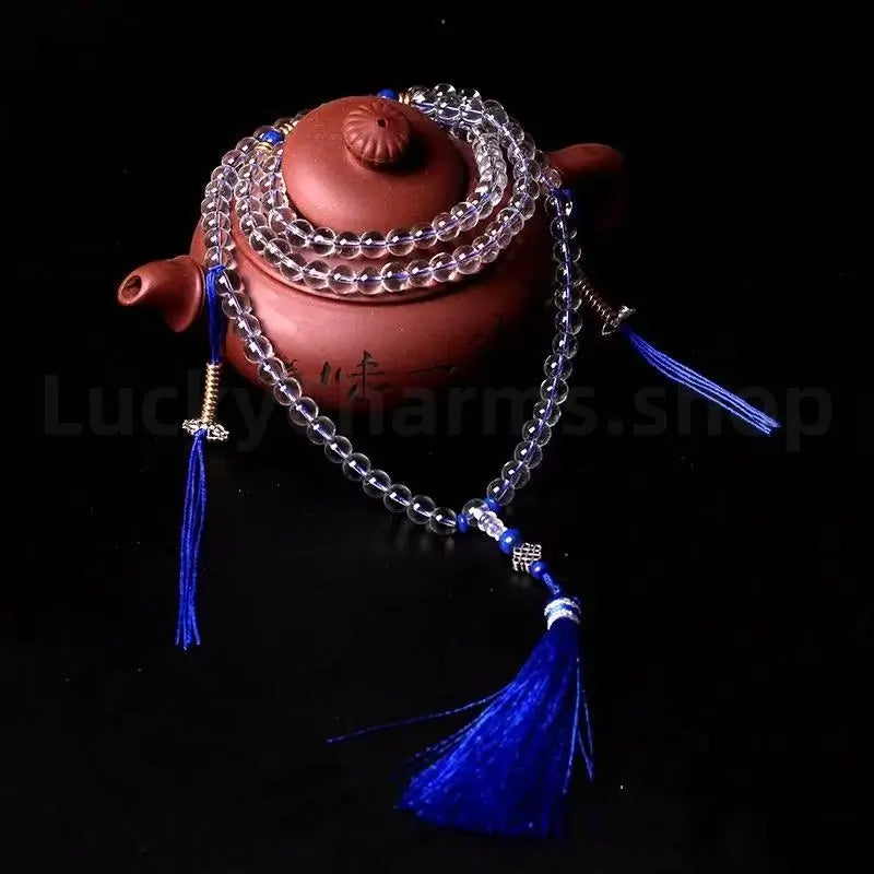 Natural White Crystal 108 Mala Beads Bracelet for Wisdom Luck Protection Love-LuckyCharms.Shop