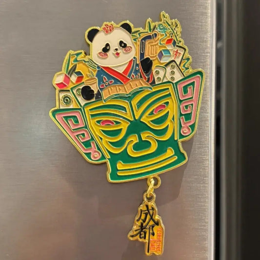 Aimant de réfrigérateur Sanxingdui Panda en métal | Création culturelle de Chengdu