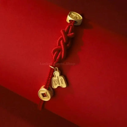 24K Gold-Plated All Things Auspicious Red Bracelet | Promotion Blessing Jewelry-LuckyCharms.Shop