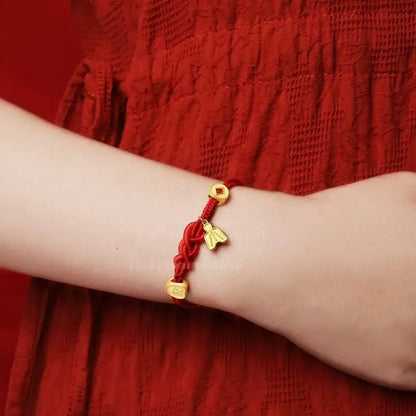 24K Gold-Plated All Things Auspicious Red Bracelet | Promotion Blessing Jewelry-LuckyCharms.Shop