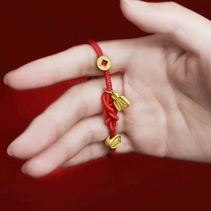 24K Gold-Plated All Things Auspicious Red Bracelet | Promotion Blessing Jewelry-LuckyCharms.Shop