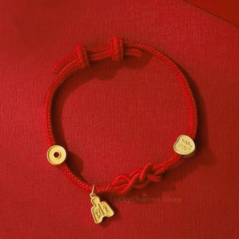 24K Gold-Plated All Things Auspicious Red Bracelet | Promotion Blessing Jewelry-LuckyCharms.Shop