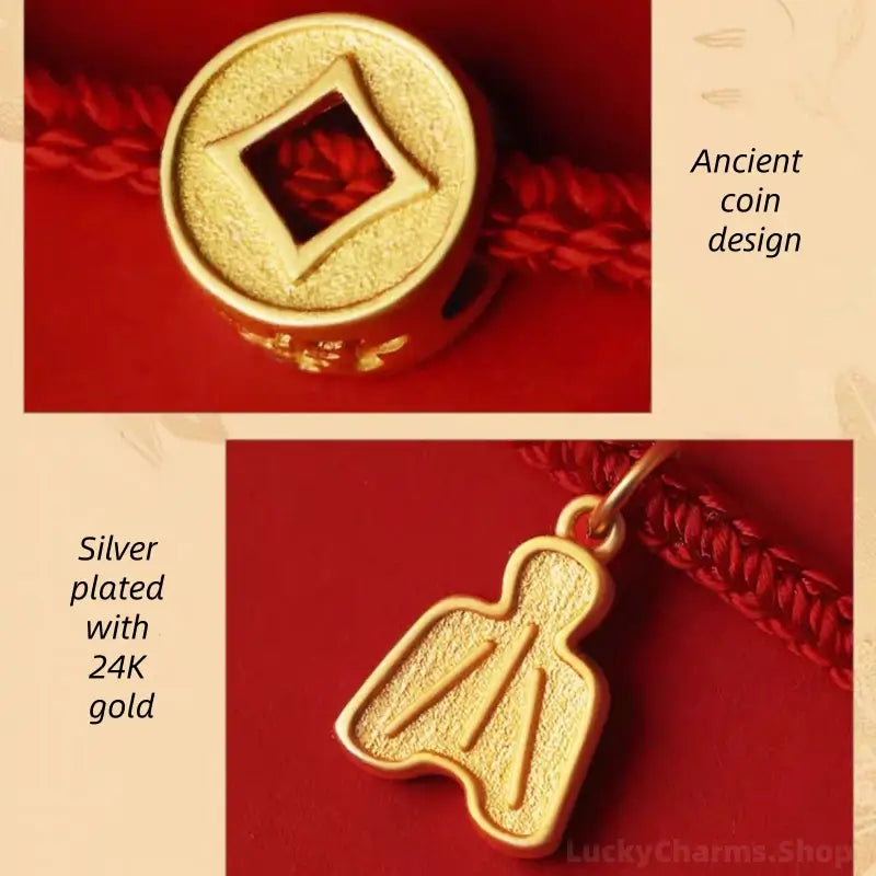 24K Gold-Plated All Things Auspicious Red Bracelet | Promotion Blessing Jewelry-LuckyCharms.Shop