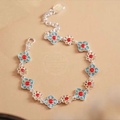Dunhuang Academy Baoxiang Flower Enamel Adjustable Chain Bracelet