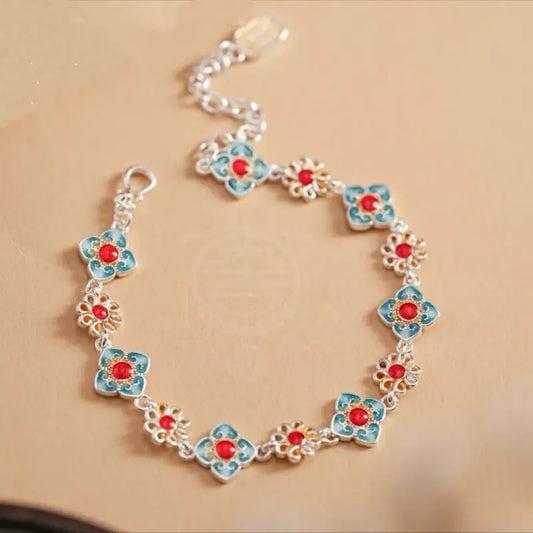 Dunhuang Academy Baoxiang Flower Enamel Adjustable Chain Bracelet